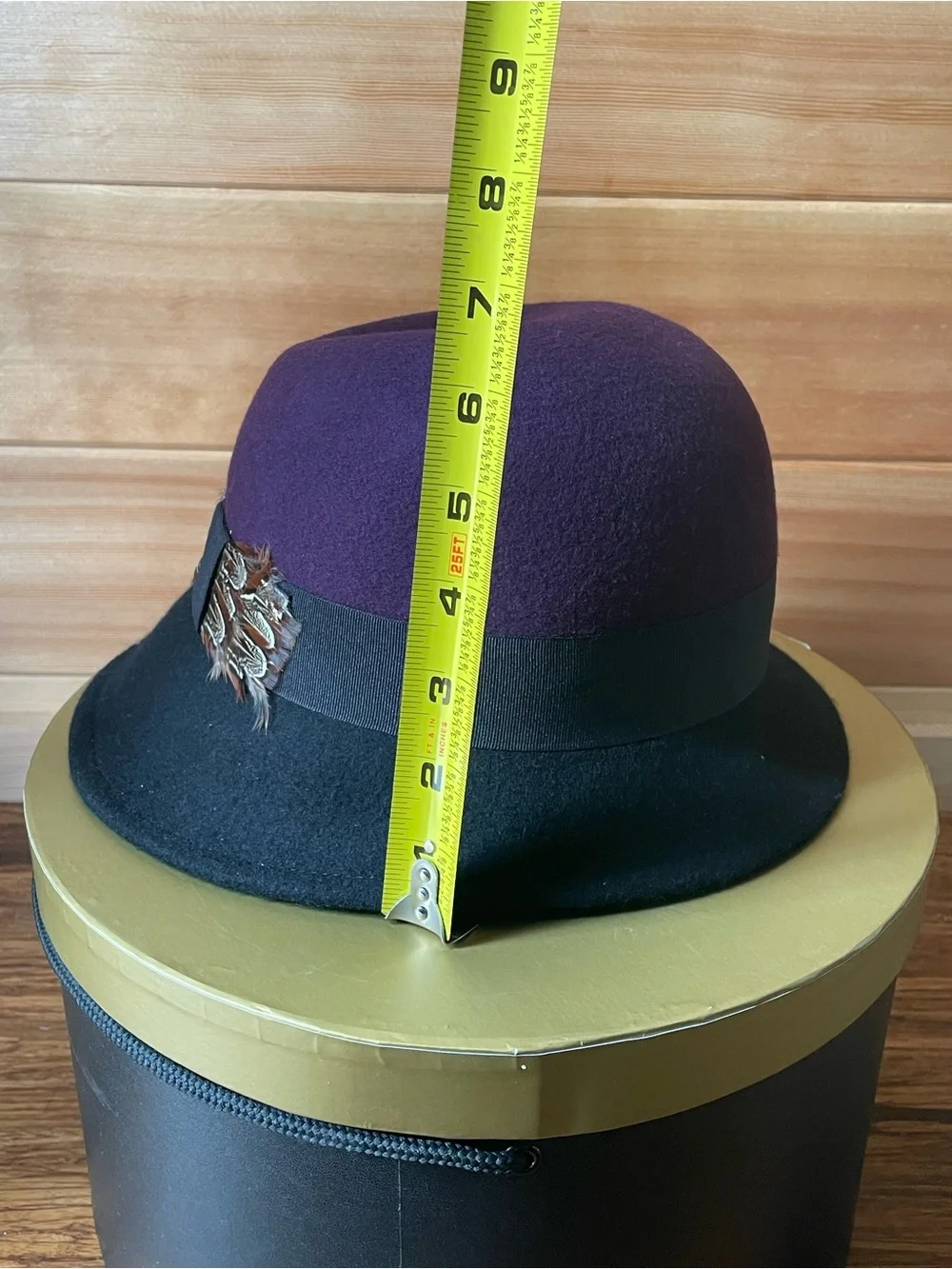 Swan Hat New York Wool Purple and Black Felt Cloche Hat with Feather Trim
